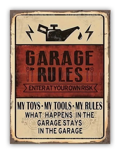 Garage rules metal - metal, sign