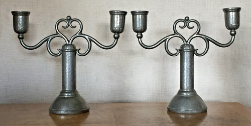 Pair 1930 planished pewter - 1930's,