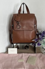 Radley Lorne Close Tan Brown Pebbled Leather Flap Over Backpack In Dust Bag
