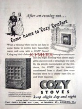 'COZY' All-Day Burner Solid Fuel Stoves Advert : Small 1950 Print