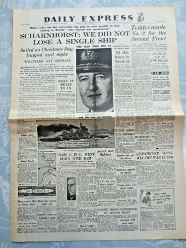 Ww2 newspaper scharnhorst sunk - newspaper,