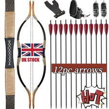30-50lbs RH/LH 53" Handmade Traditional Long Bow Recurve Bow&12x Arrows  Hunting