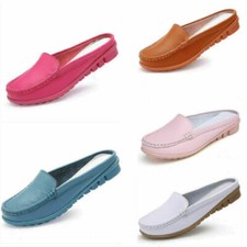 Ladies Slip on Leather Loafer Mules Flats Backless Moccasins Casual Slider Shoe*
