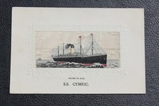 WHITE STAR LINE RMS CYMRIC STEVENGRAPH SILK POSTCARD SOLD ONBOARD