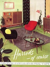 Original 1957 Advert for HARRODS Contemporary Living Room Furniture (1) Print Ad