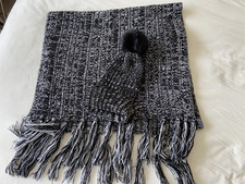 Navy Mix Long Scarf & Bobble Hat Approx. 75x19in