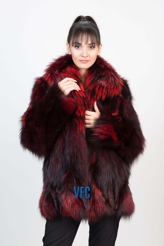 Burgundy fox fur coat real - fur,