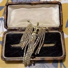 Vintage Art Deco Style Dancing Lady Goldtone Drape Crystal Rhinestone Brooch Pin
