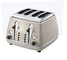 De'Longhi CTOV4003.BG 4 Slice Toaster Vintage Icona with Defrost Function
