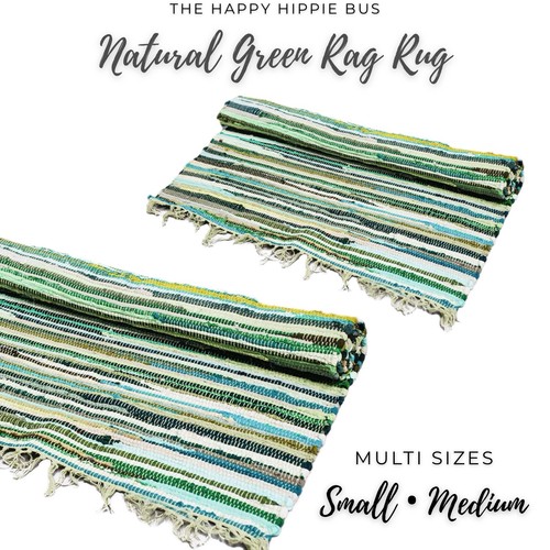 Green rag rug boho - green,