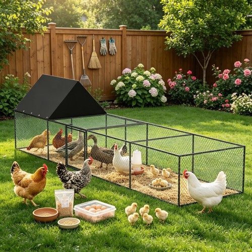 Metal chicken coop with - with, run
