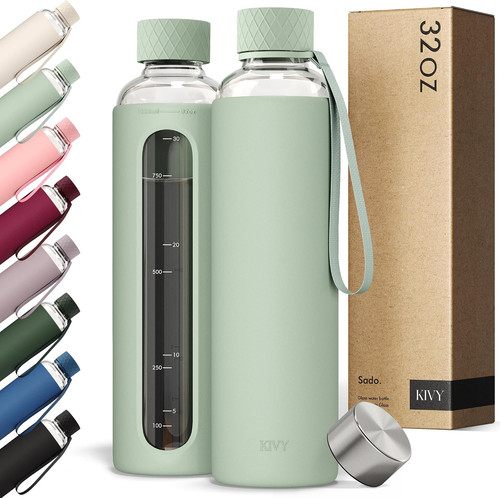 Glass water bottle with - water,
