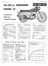 1960 AMBASSADOR 'Electra 75' 249cc Motor Cycle Original Magazine Report Cutting