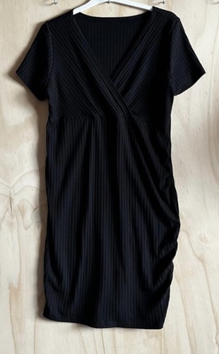 Black ribbed wrap front - front, ruched