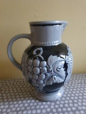 Vintage German Salt Glazed 1 Litre Wine Jug. "Nuestadt" And Vine Decoration 
