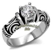 0.8 Carat Round CZ Solitaire Antique Style Women's Stainless Steel Wedding Ring