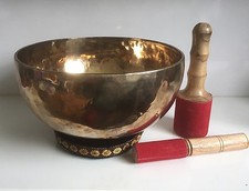 9.5'' Huge Handmade Hammered Tibetan Singing Bowl 7 Metals Crown Chakra B