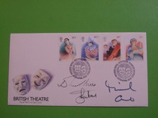 1982 BRITISH THEATRE COVER FDC SIGNED ROGER MOORE, MICHAEL CAINE & JOHN MILLS