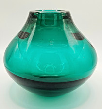 Whitefriars Glass “UFO” vase emerald / sea green  Mid Century English art glass.