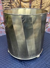 Vintage Brass Swirl Pattern Planter / Coal Bucket With Feet & Handles H31 D29cm