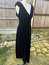 VINTAGE OFF SHOULDER VELVET LIBRA DRESS SIZE 12 BLACK MAXI FITTED 90S STRETCH 
