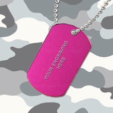 Pink Aluminium - Personalised / Engraved-Army-Military-Dog-ID / Tag & Chain