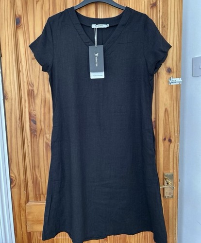 Black linen cotton dress - black,