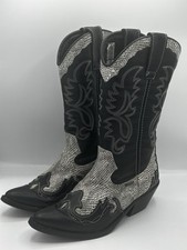 WOMANS VINTAGE WRANGLER COWBOY BOOTS SIZE 4 BLACK AND WHITE THE REAL DEAL !