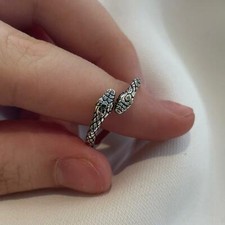Sterling silver 925 snake ring snake face double snake Adjustable snake ring