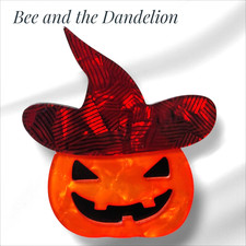 Halloween Pumpkin Wearing A Witches Hat  Modern Acrylic Layered Brooch