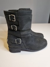 UGG® AUSTRALIA WILCOX BLACK LEATHER BIKER WINTER WARM BOOTS UK 8.5 EUR 41