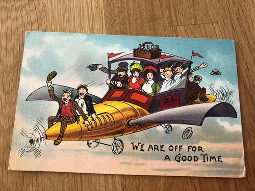 1909 comic plane postcard - ,