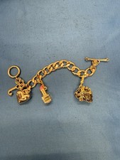 JUICY COUTURE SOLID HEART CHARM CHUNKY BRACELET TOGGLE CLASP GOLD With 2 Charms