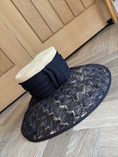 Capelli Condici Vtg Navy Cream Mother of the Bride Wedding Races Hat Wide Brim 