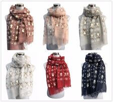 Women Ladies Christmas Festive Scarf Reindeer Print Winter Snowflake Gift