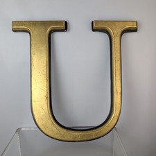 Large Original Vintage 3D Gold Reclaimed Salvage Shop Pub Sign Letter U 41cm