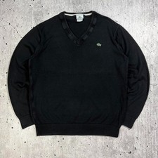 Men's Lacoste Knit Jumper Black V-Neck Knitwear Large
