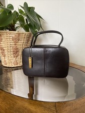 Suzy Smith Brown Leather Box Bag Tote Handbag Strap Vintage Style 1970s 1990s