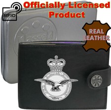 RAF Wallet Personalised Royal Air Force Crest Badge Leather Men's Gift Tin RFID