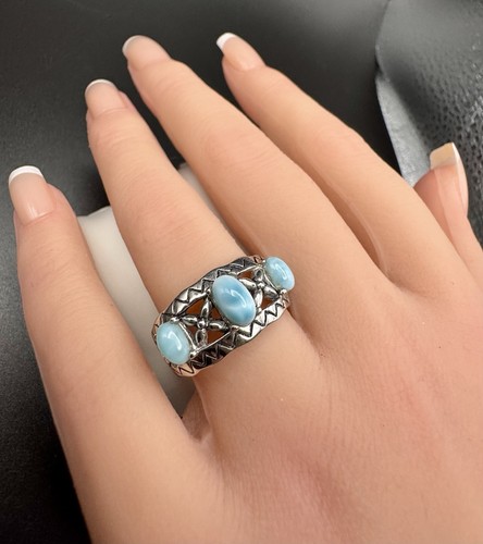Sterling silver larimar ring - silver,