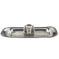 An antique Edwardian solid silver Inkwell on earlier silver plate Stand C.1908