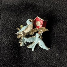 Vintage bird House Retro Enamel Brooch Pin
