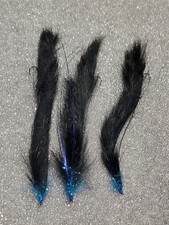 3 x 10cm Black barbed or barbless blue flash fritz SNAKE trout flies Zonker #10