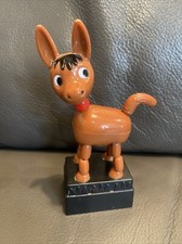 Vintage Collapsible Toy Push Button Brown Plastic Puppet Donkey 11cm, Ex Con