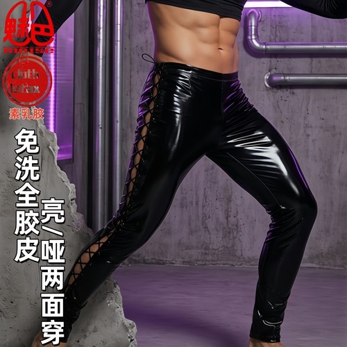 Men slim leather pants - men, pu