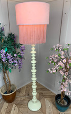 MID CENTURY VINTAGE STYLE CREAM BOBBLED STANDARD FLOOR LAMP 55" H SHADE NOT INC.