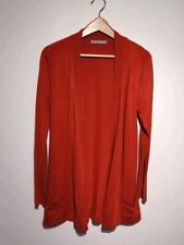 M&S UK 10 Open Cardigan Terracotta Orange Long Sleeve Pockets Button Detail 