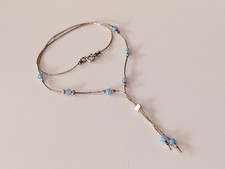 Sterling Silver Opal Bead Beaded Necklace Y Drop