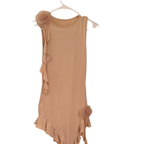 Tan ruffle asymmetrical hem - ruffle,