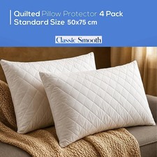 Pack Of 4 Zipped Quilted Pillow Protectors Soft Hypoallergenic Breathable Covers